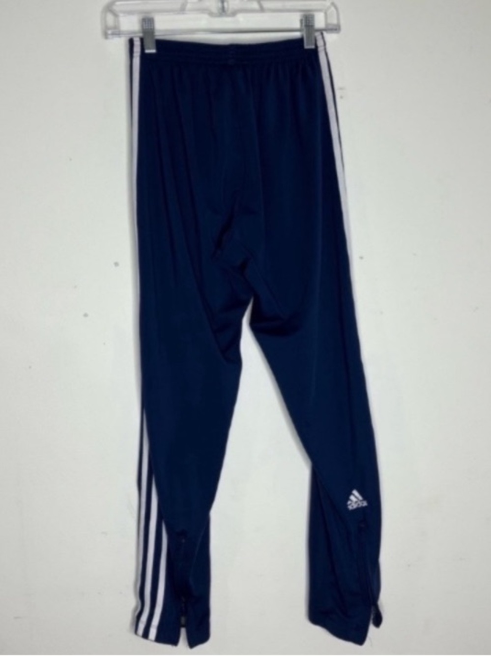 Adidas navy blue with white side stripes athletic leggings S